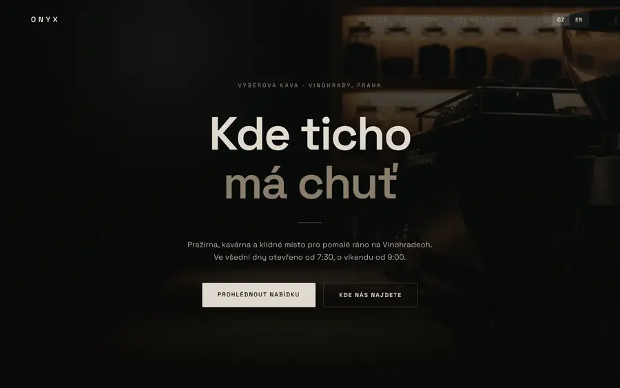 Úvodní obrazovka ukázkového webu pro kavárnu